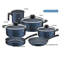 TRAMONTINA - Juego de Ollas Azul 9 Piezas Revestimiento Antiadherente-
