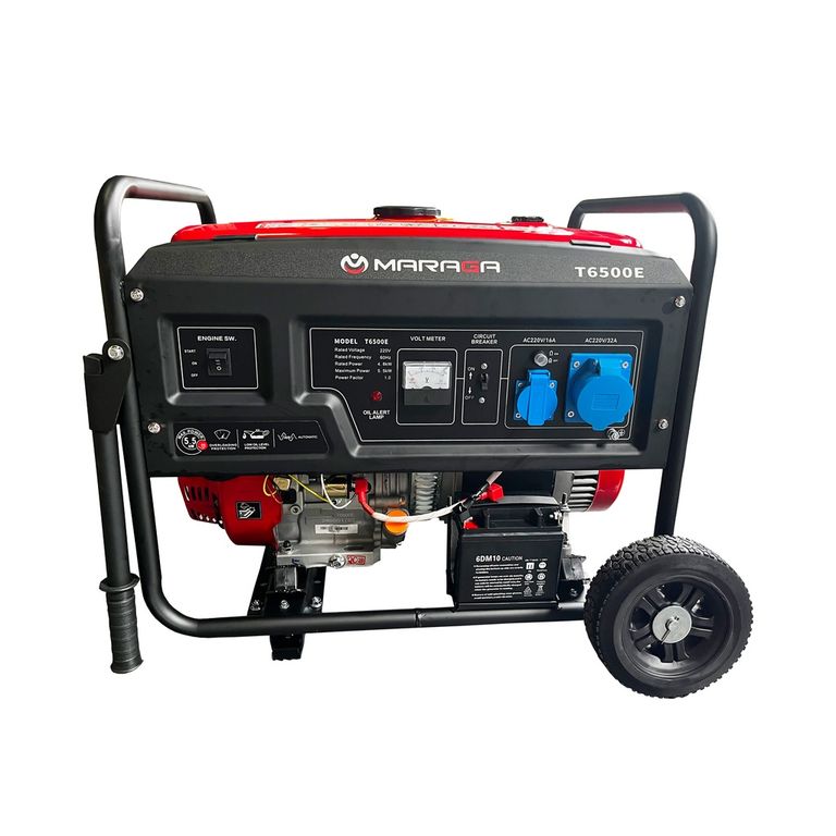 Generador a Gasolina 5.5 Kw 220V Monof. + Encendido Eléctrico + Llantas + Jalador Maraga