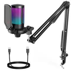 FIFINE - Micrófono Gamer Fifine A6T BLACK Soporte de brazo