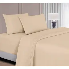 CASATEX - Juego De Sábanas 100% algodón 3000 Hilos 1.5 Plaza - Beige
