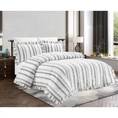 GENERICO - JUEGO DE CAMA PLOMO 7 PIEZAS CON BLONDAS 2 PLAZAS - HAIRIFON TEX