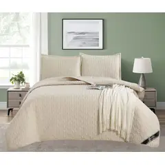 GENERICO - CUBRECAMA COLOR BEIGE 2 PLAZAS - HAIRIFON TEX