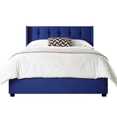 GENERICO - Cama Tapizada Listón con Botones Azul Queen