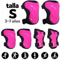 PAPAISON - Kit Protección Fucsia Talla S para Patines Skate Scooter incluye Rodilleras Coderas Muñequeras