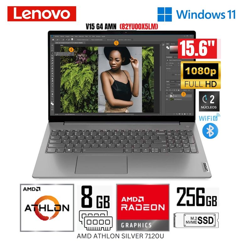 Laptop Lenovo V15 G4 AMN AMD Athlon Silver 7120U 8GB RAM 256GB SSD 156 FHD 82YU00X5LM
