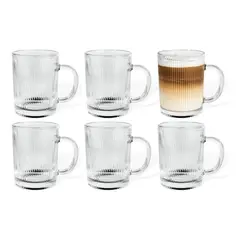 INSPIRA - Set de 6 Tazas Acanaladas de Vidrio 310 ml