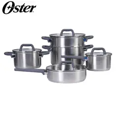 OSTER - Juego de Ollas 9 Piezas Acero Inoxidable Beauford Acabado Plata