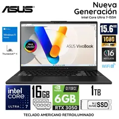 ASUS - Laptop Vivobook Pro 15 Core Ultra7-155H 16GB RAM 1TB SSD 15.6" OLED RTX3050-6GB Q533MJ-U73050