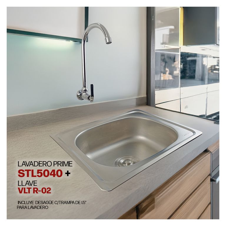 COMBO DE LAVADERO DE ACERO PRIME STL5040 VLT R-02 RUMI