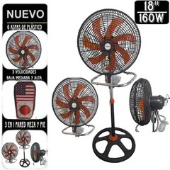 MASTER - Ventilador 3 en 1 Pared Meza y Pedestal de 6 Aspas con 160W NARANJA