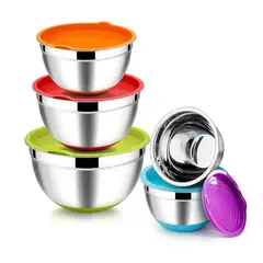 GENERICO - SET DE BOWLS 5 PIEZA ACERO INOXIDABLE CON TAPA DE COLORES