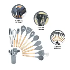 RYBIU IMPORT - Kit Practico de Piezas para Cocina en Gris Y+Papel de Regalo