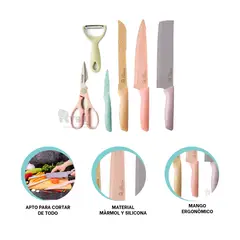 RYBIU IMPORT - Set Sofisticado de Cuchillos Multicolor Y+Regalo Stickers