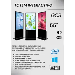 GCS - TOTEM INTERACTIVO INTEL I5-11VA, 55", RAM 16 GB, 256 SSD, CAMARA WEB