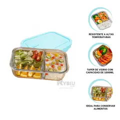RYBIU IMPORT - Envase Apto para Alimentos Tono Celeste Y+Post-it Adhesivos