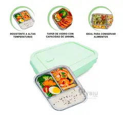 RYBIU IMPORT - Envase para Llevar Comida en Verde Y+Banderitas Adhesivas