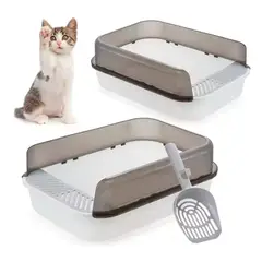 VARIOS - Arenero para Gatos Base Blanco Negro Pala Open 50x34x18cm