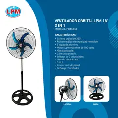 LPM - Ventilador orbital 18" 100W Caja x 2 uni FS-45360 (3 in 1) - Negro
