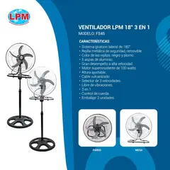 LPM - Ventilador Lateral 18" 100W Caja x 2 uni FS-45 (3 in 1) - SILVER
