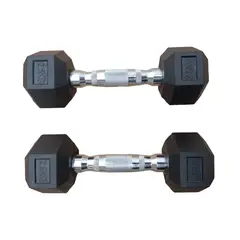 WINNER - Par Mancuernas Pesas Cromadas Hexagonales De Caucho 2.5 Kg