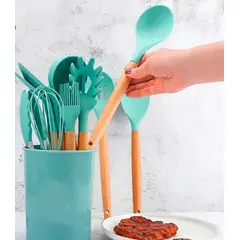 GENERICO - Juego de utensilios de cocina de silicona 11 piezas verde jade