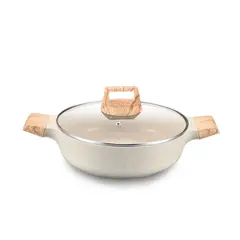 GENERICO - Olla 32 cm de Aluminio Antiadherente Revestida Marmol Tapa de Vidrio