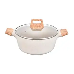 GENERICO - Olla 28 cm de Aluminio Antiadherente Revestida Marmol Tapa de Vidrio