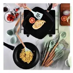 GENERICO - Juego de utensilios de cocina de silicona 11 piezas verde agua