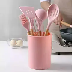 GENERICO - Juego de utensilios de cocina de silicona 11 piezas rosado