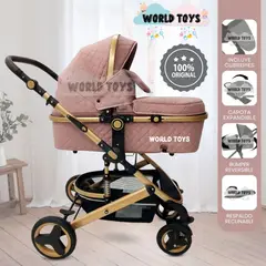 BABY - Coche Moisés Travel System «LOVY BABY» con Bumper Reversible Pink