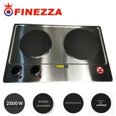 FINEZZA - Cocina eléctrica 02 hornillas Acero inox