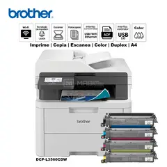 BROTHER - Impresora multifuncional Láser color DCP-L3560CDW Duplex WIFI Red ADF