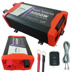SANTOFA ELECTRONICS - Inversor de Corriente 12v A 220v 3000w 2 Usb 2 Sockets Onda Pura Lcd
