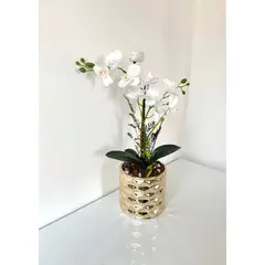 GENERICO - ORQUIDEA BLANCA BASE DORADO CROMADO 45 X 20