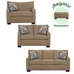 GENERICO - Juego De Sala Reims 3-2-1 Beige Oscuro + Banqueta de Regalo
