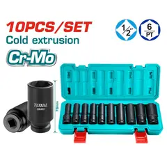 TOTAL TOOLS - Juego de Dados de Impacto 1/2'' 10 Piezas Total THKISD12102L