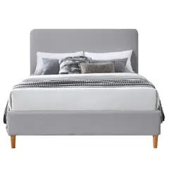 GENERICO - Cama Tapizada Lisa Curvo Gris Claro Queen