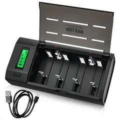 BESTON - Cargador de pilas baterías recargables AA  AAA C D 9V pantalla LCD