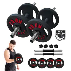 HOLGU - Set Pesas de 12kg 4 discos 3kg + Mancuernas de PVC