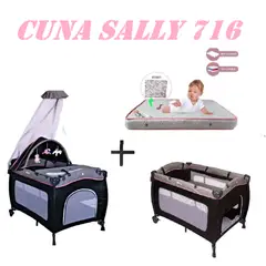 EBABY - Nueva Cuna Corral Sally 716 Colchon Rosa-Rosa