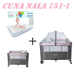 EBABY - Cuna Colecho Cambiador Nala Colchon Rosa -Celeste