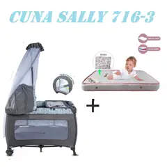 EBABY - Cuna Corral Ebaby 716-3 Sally Colchon Gris-Rosa