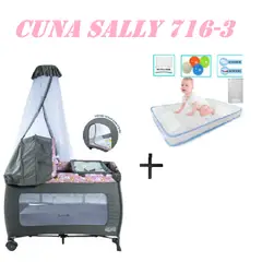 EBABY - Cuna Corral Ebaby 716-3 Sally Colchon Rosa-Celeste