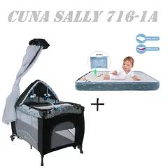 EBABY - Cuna Corral Sally 716-1A Colchon Gris-Azul