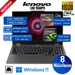 LENOVO - Laptop LOQ 15ARP9 15.6" FHD IPS, AMD RYZEN 7-7435HS, Ram 24GB, Ssd 1 TB, Rtx 4060 8GB, Win 11