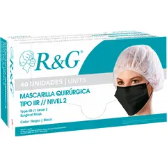R&G - Mascarilla Quirúrgica Descartable Color Negro Caja x 40 und