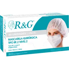 R&G - Mascarilla Quirurgica Descartable Color Blanco Caja x 50 und