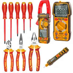 INGCO TOOLS - MULTIMETRO PINZA AMPERIMETRICA Alicates dieléctricos, 5 desarmadores