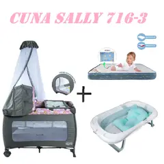 EBABY - Cuna 716-3 Sally Tina Azul Colchon Rosa-Azul