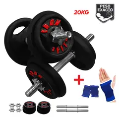 HOLGU - Set Pesas 20kg + Guantes + Mancuernas Cromadas-Discos 2-3kg